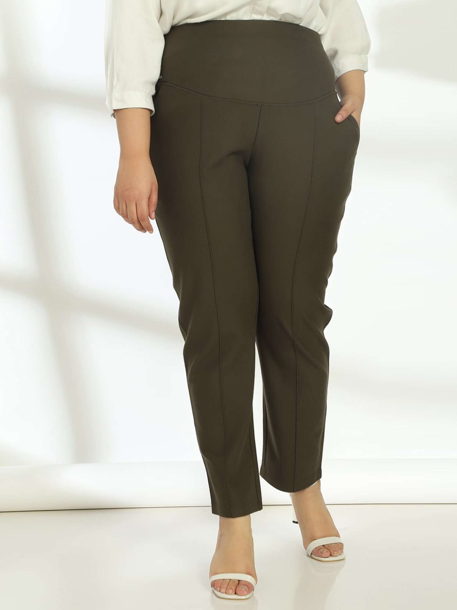 Amydus Olive Green Mid Rise Jeggings