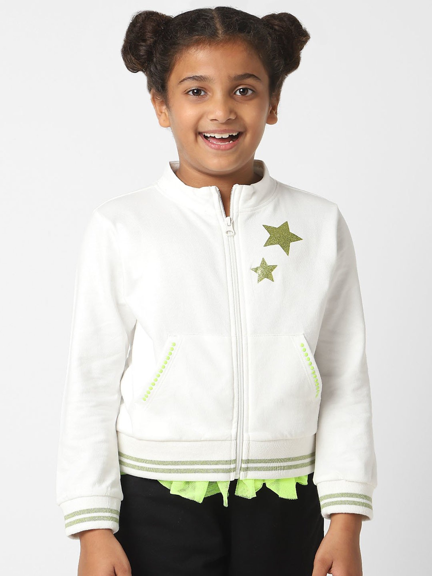 KIDS ONLY White Embellished Full Sleeves Sweatshirt