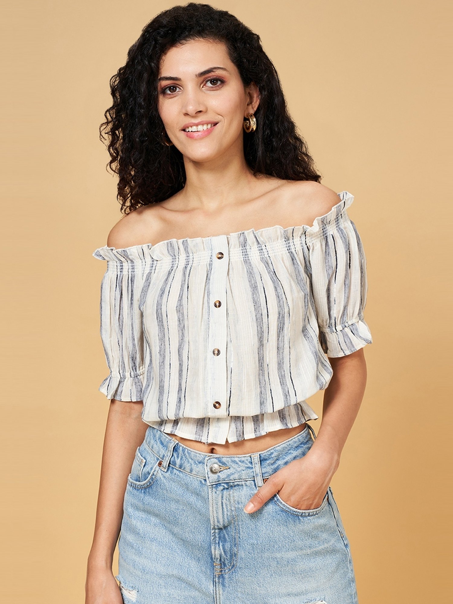 YU by Pantaloons Off-White Printed Top