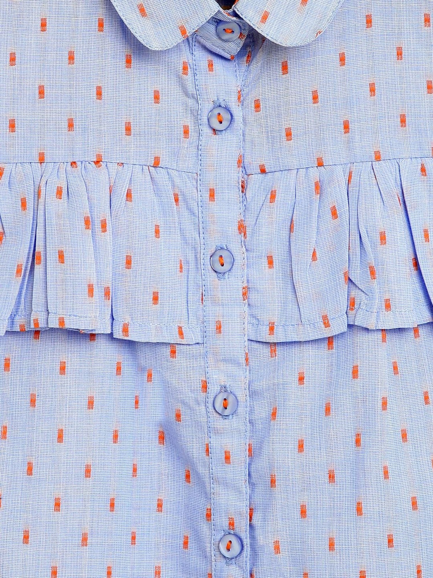 Campana Kids Blue & Orange Cotton Embroidered Top