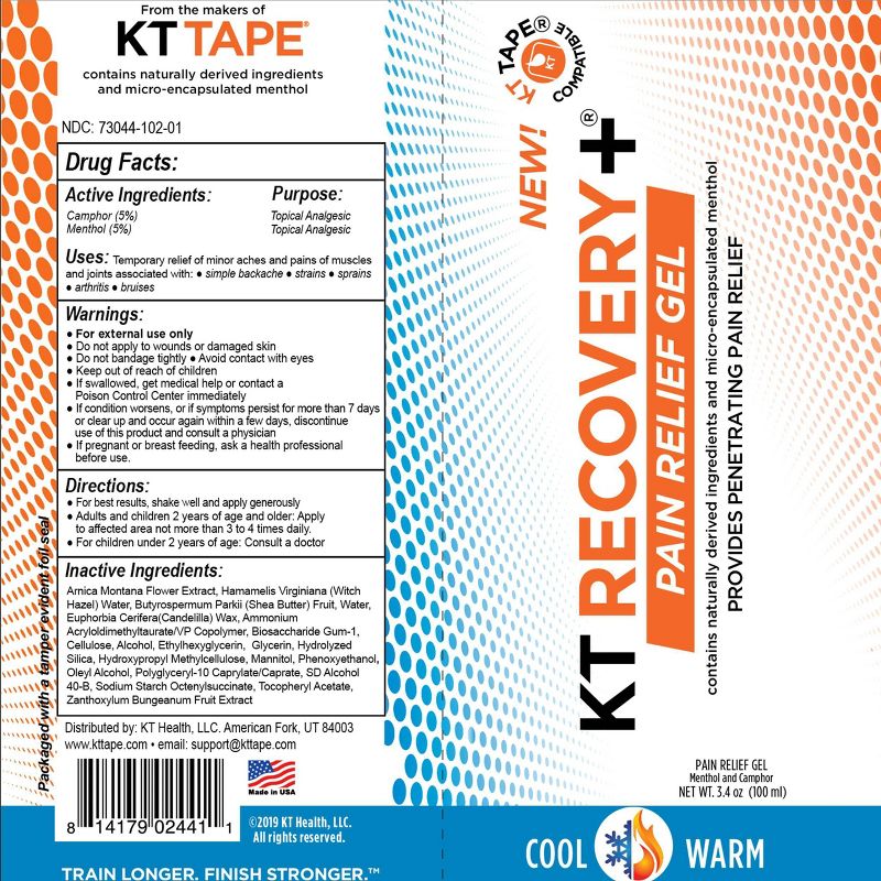 KT Tape Recovery+ Pain Relief Gel Tube