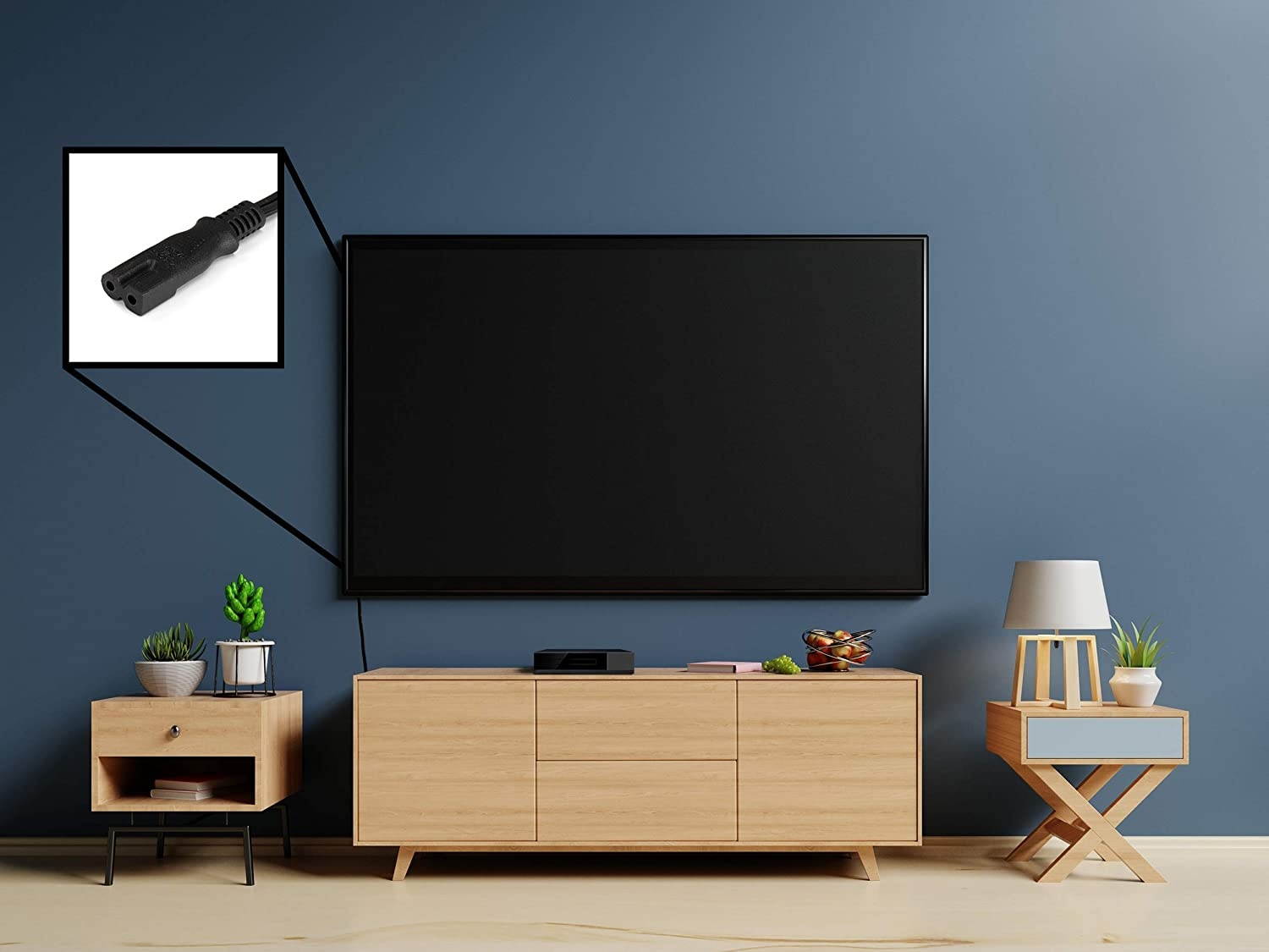 2 Prong Power Cord with Premium Quality Copper Wire Core - Polarized (Square/Round) for Satellite, CATV, Motorola & PS } NEMA 1-15P to C7 / IEC320 - UL Listed - Black, 15ft Power Cable