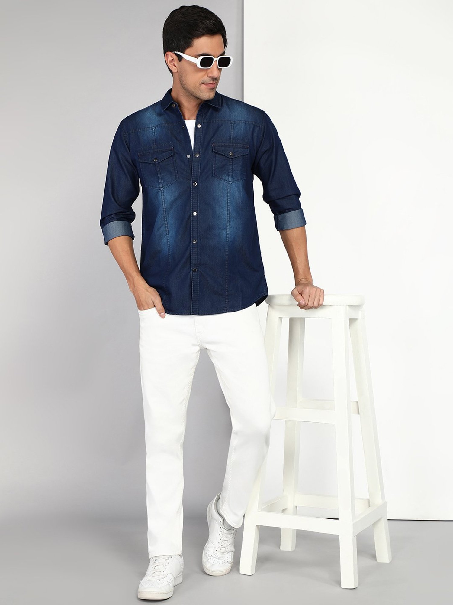 Kuons Avenue Blue Slim Fit Denim Shirt