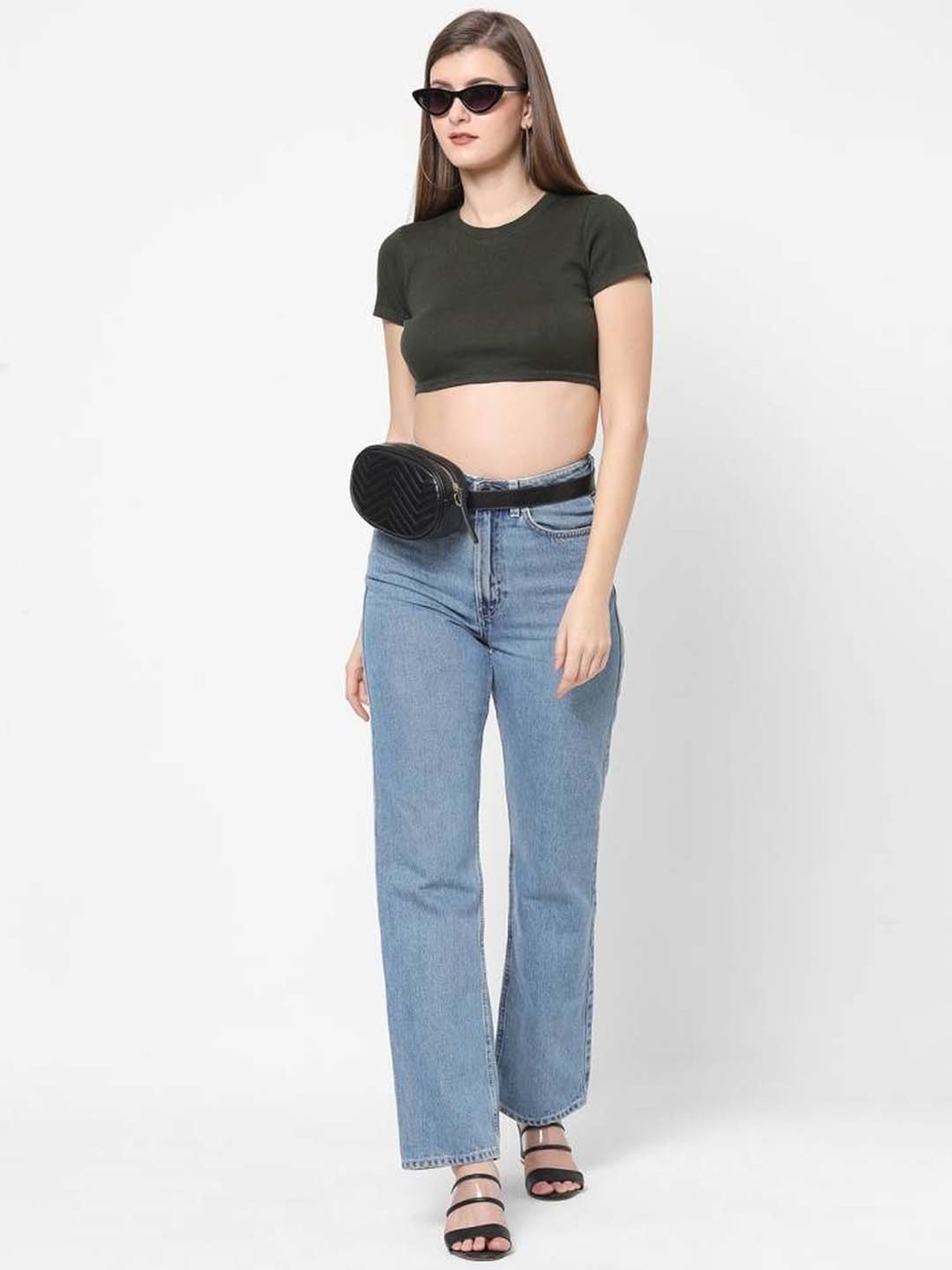 VASTRADO Olive Green Cotton Crop Top