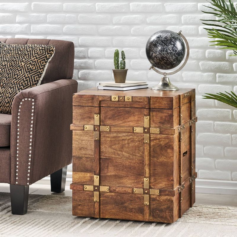 Tucker Handcrafted Boho Wood Storage Trunk Natural/Brass - Christopher Knight Home
