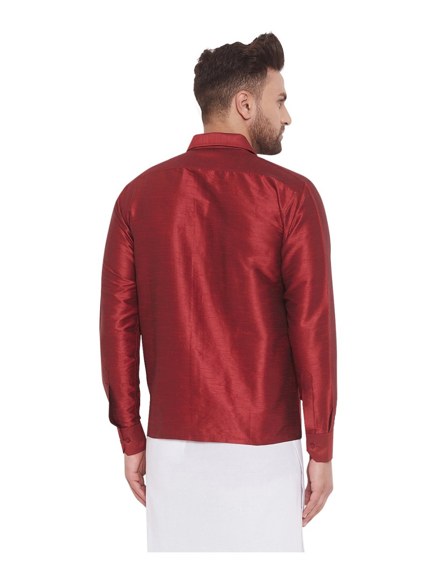 VASTRAMAY Maroon Straight Fit Self Pattern Ethnic Shirt