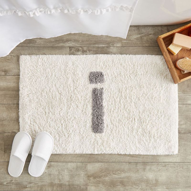 Juvale Personalized Bathroom Rugs with Letter I Initial, Cotton Bath Mat (White, 32 x 20 in)