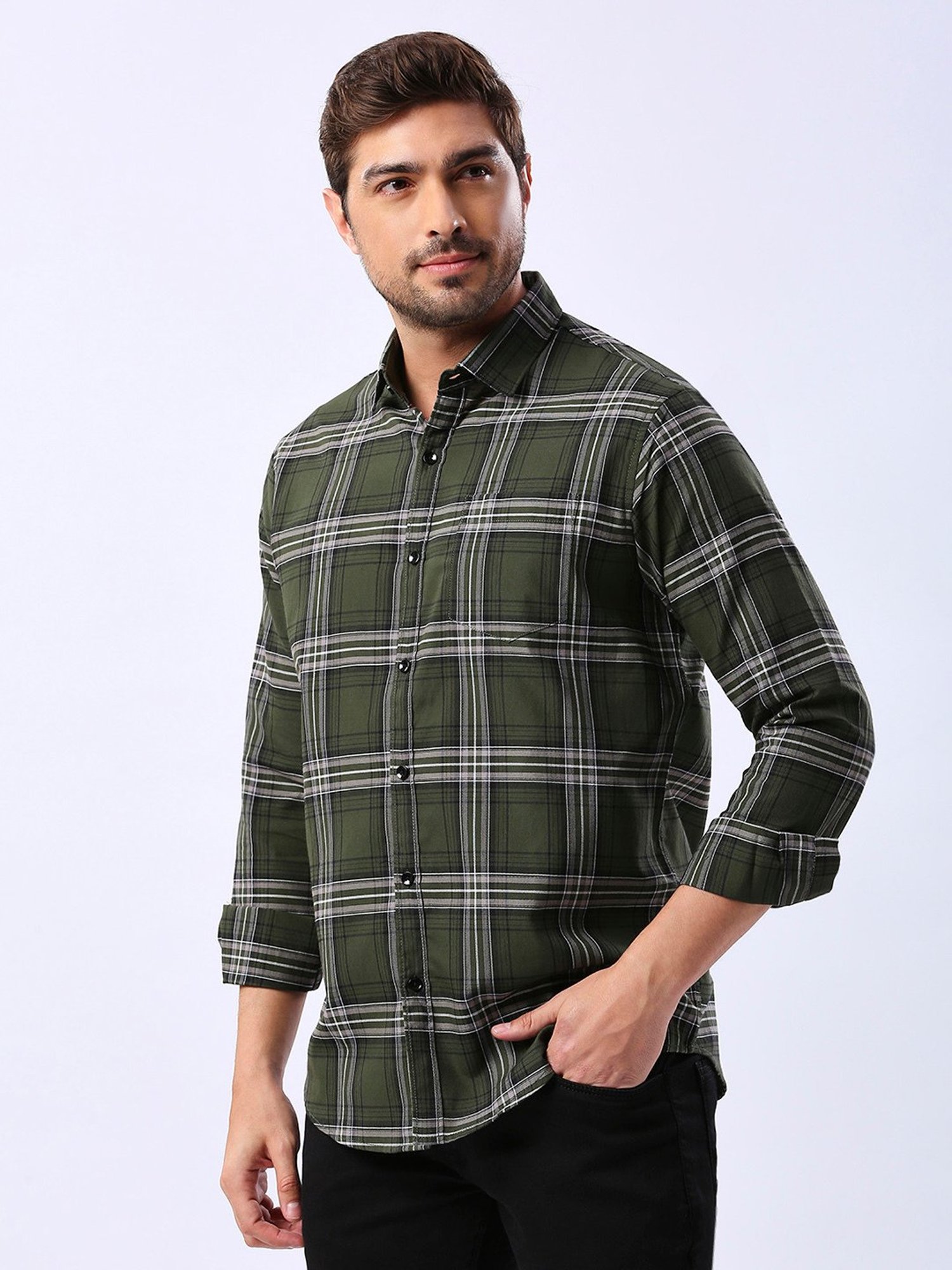 HJ HASASI Green Slim Fit Check Cotton Shirt