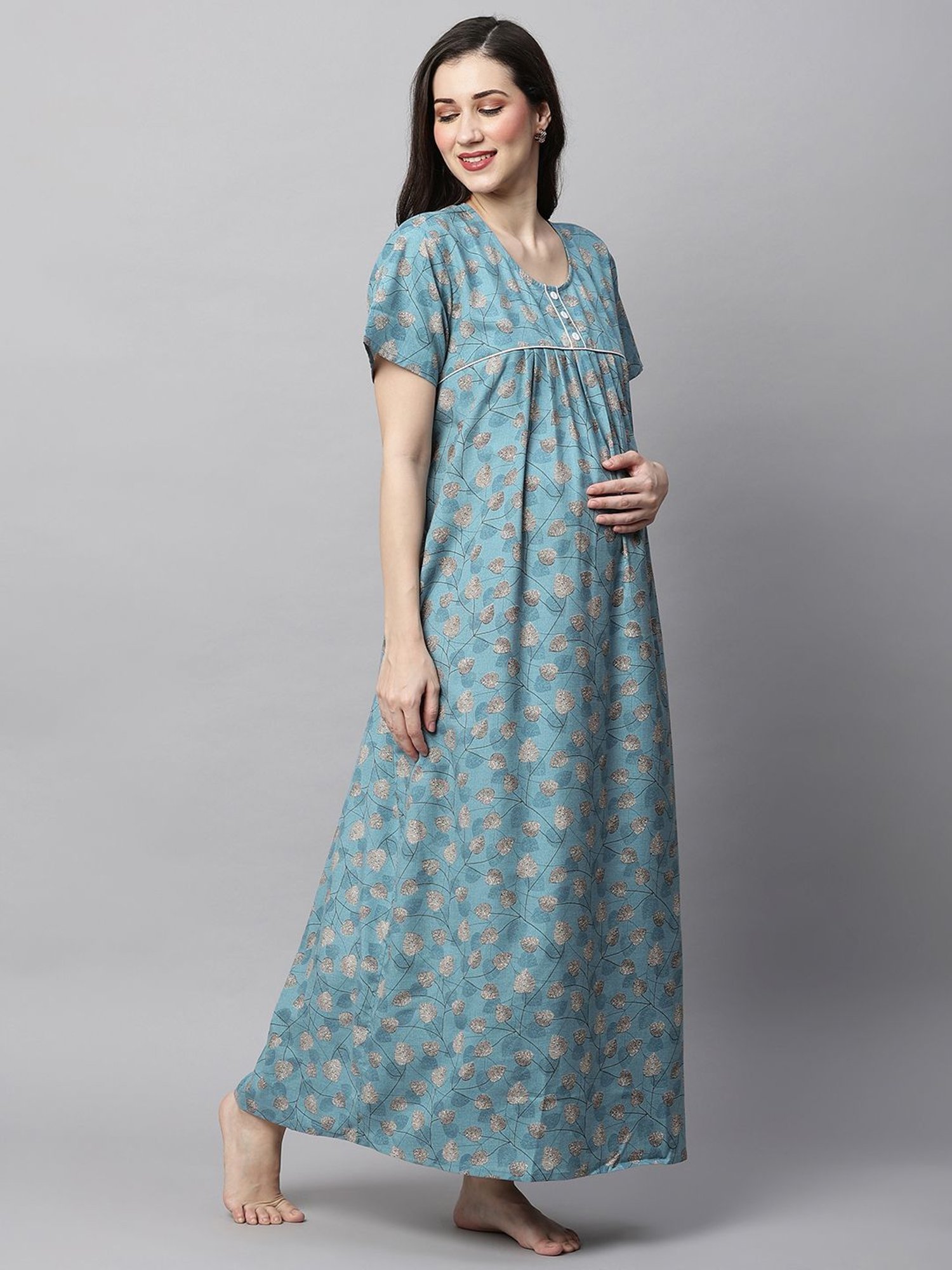 MomToBe Blue Printed Feeding Nighty