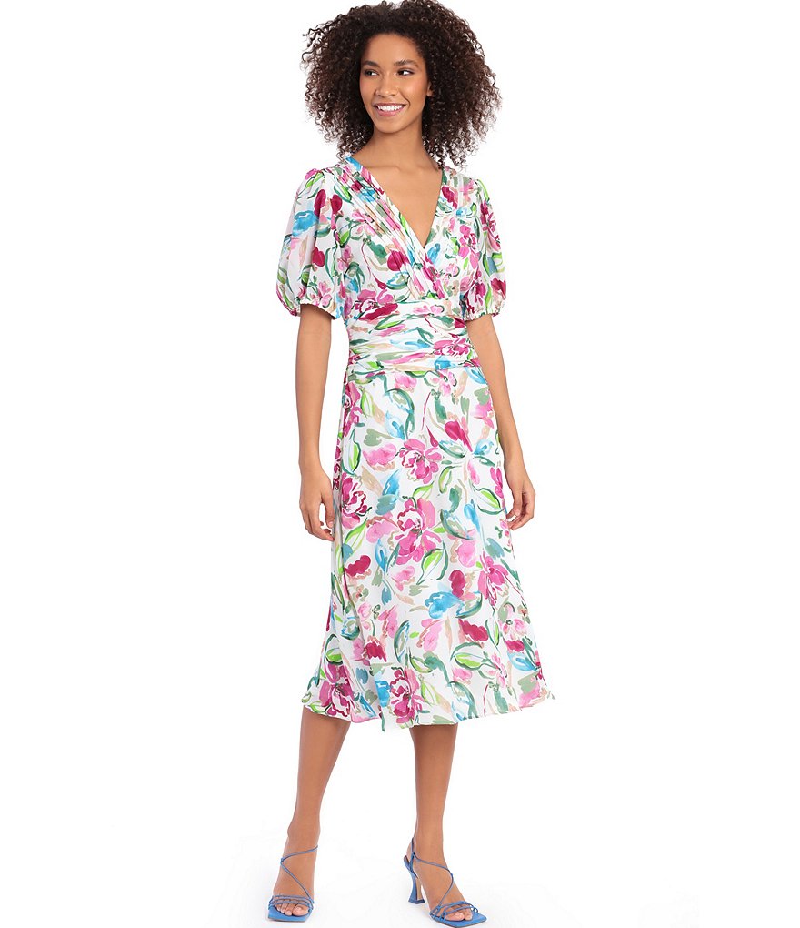 Maggy London Floral V-Neck Midi Dress