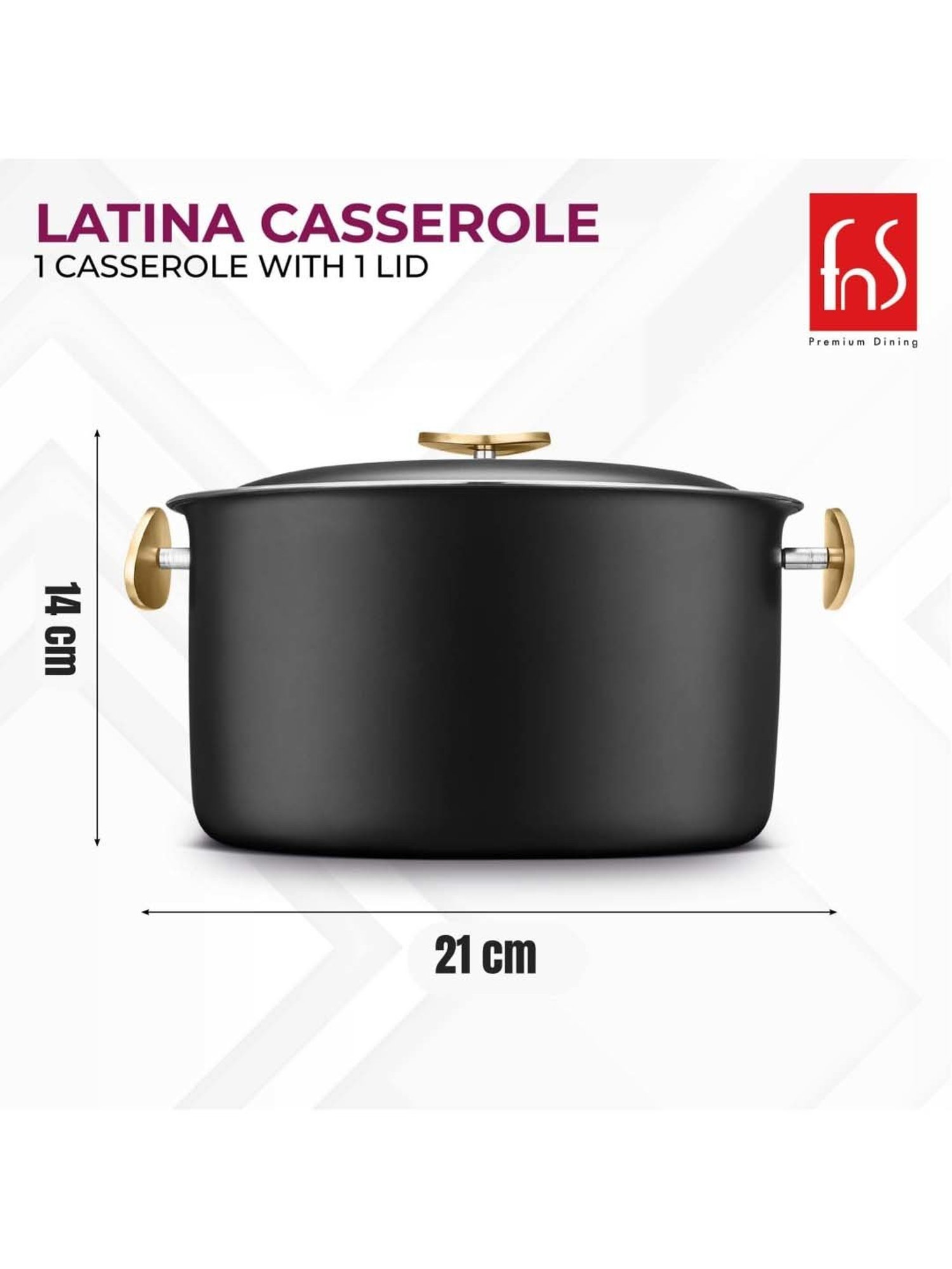 FnS Latina Black Stainless Steel Casserole With Lid (2.2 L)