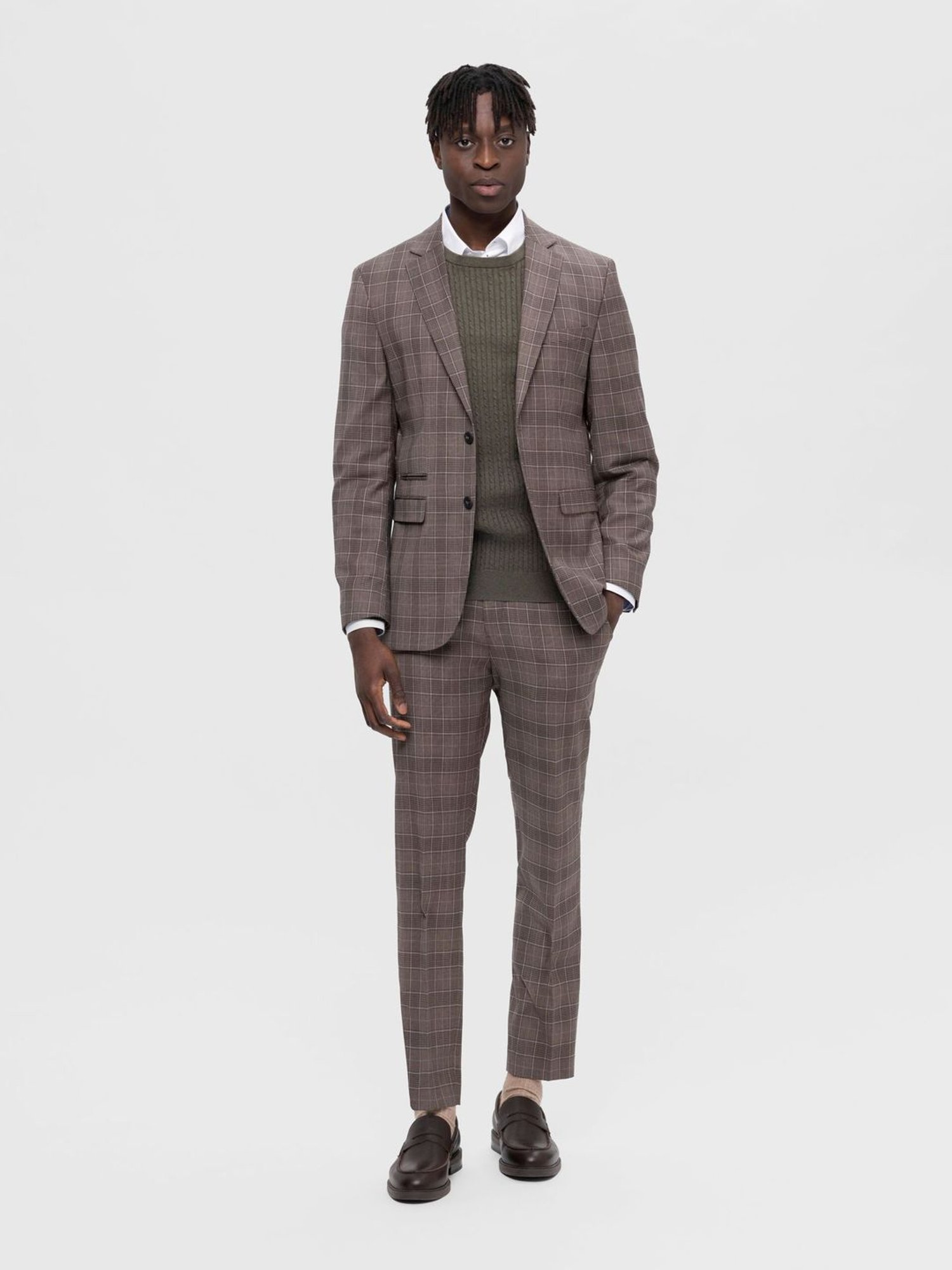 SELECTED HOMME Brown Slim Fit Check Notch Lapel Blazer