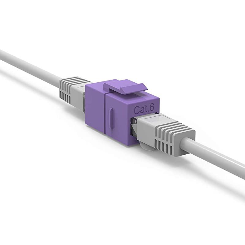 Cat.6 RJ45 Inline Coupler with Keystone Latch, Female-Female (50-Pack, Purple)