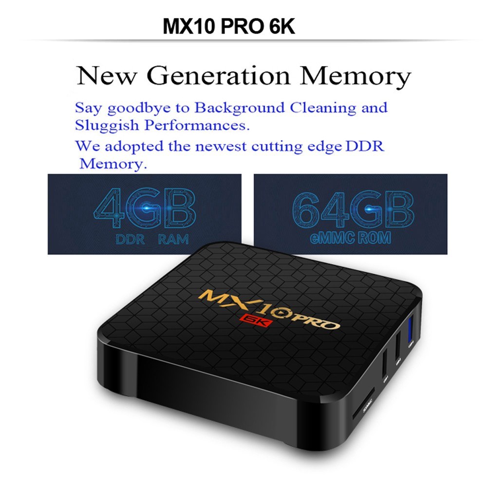 MX10 PRO Smart TV Box Android 9.0 Allwinner H6 UHD 4K Media Player 6K Image Decoding 4GB / 64GB 2.4G WiFi 100M LAN USB3.0 H.265 VP9