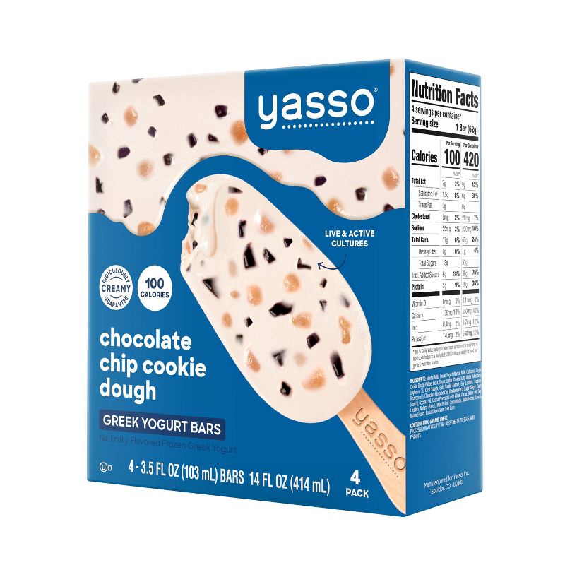 Yasso Frozen Greek Yogurt - Chocolate Chip Cookie Dough Bars - 4ct