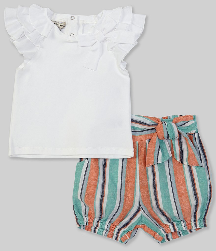 Habitual Baby Girls 12-24 Months Ruffle-Sleeve Tee & Striped Shorts Set