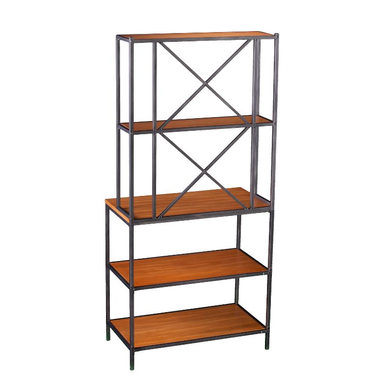 Chancellor Two-Tone Mixed Material Bakers Rack Black With Honey Pine Brown - Aiden Lane