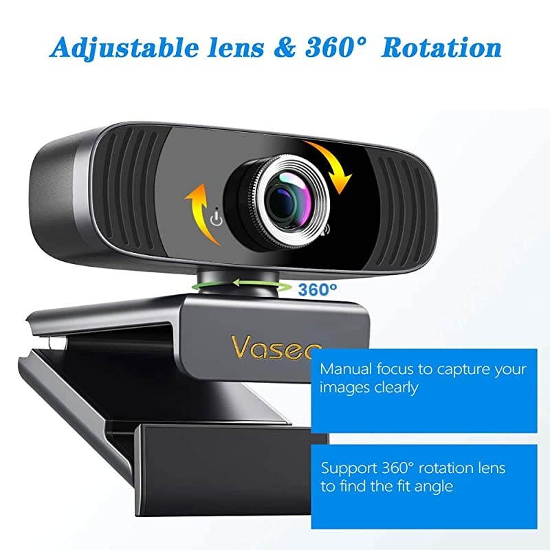 USB Webcam with Microphone, Full HD Webcam for Laptop and Desktop - Video Calling and Recording PC Webcam for Streaming, 360 Degree Rotatable