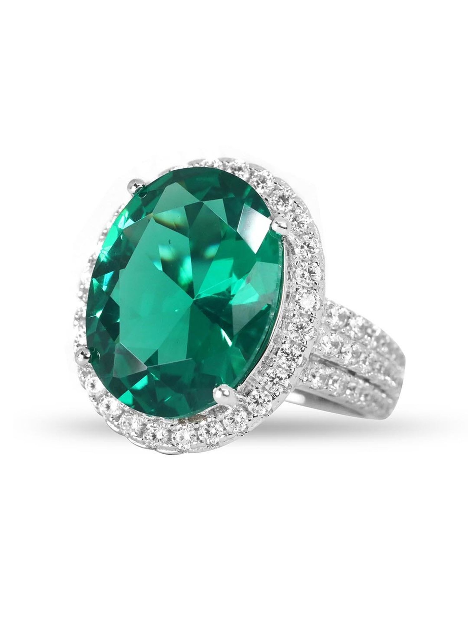 925 Silver 1 Carat American Diamond Classic Halo Engagement Ring for Women & Girls