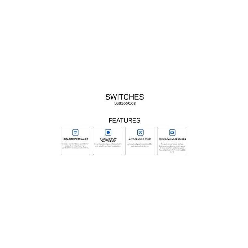 Business LGS108 8Port Desktop Gigabit Ethernet Unmanaged Network Switch I Metal EnclosureBlackBlue