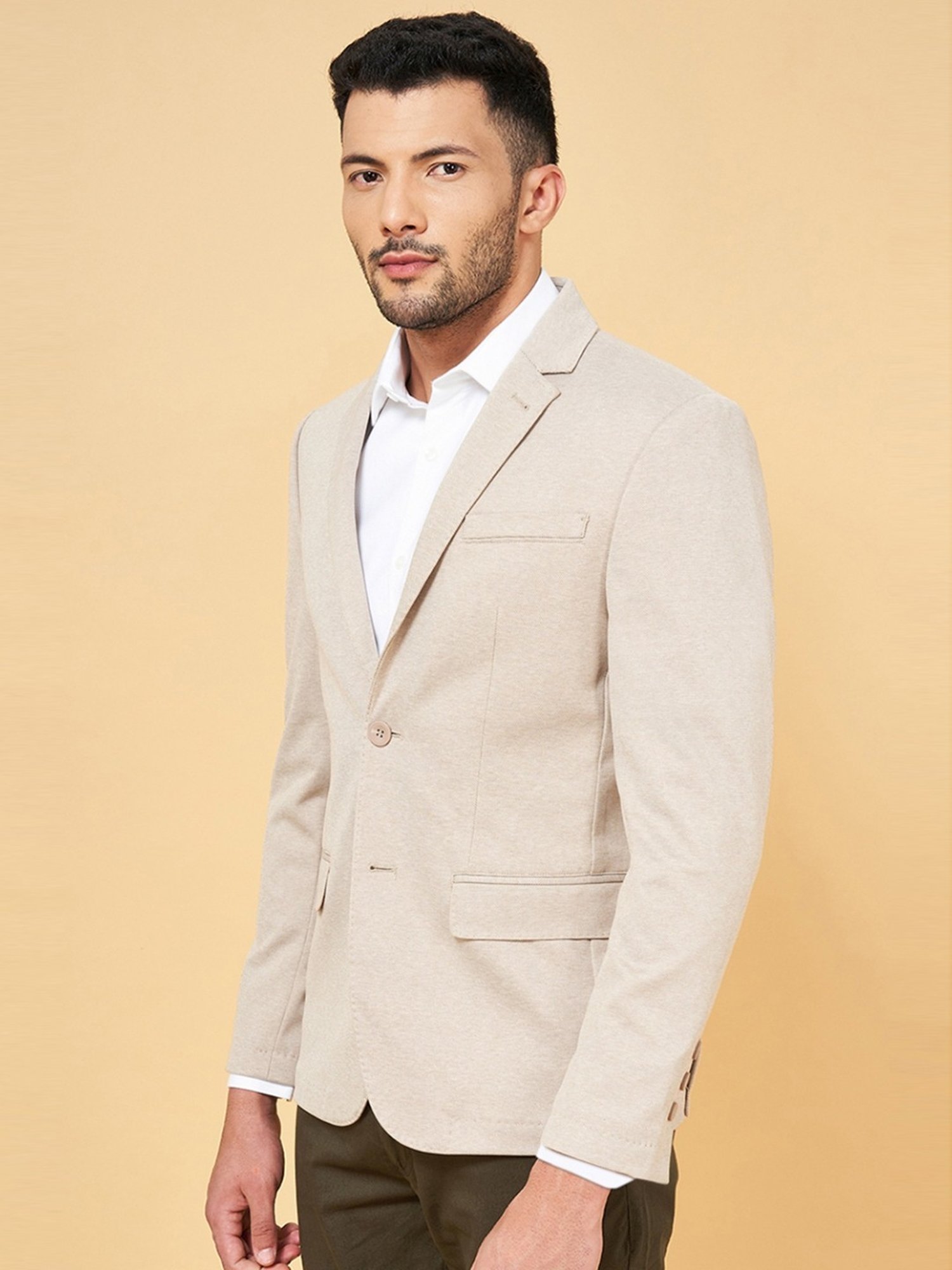 Byford by Pantaloons Beige Cotton Slim Fit Blazer