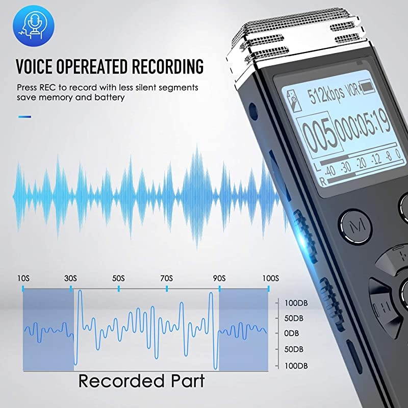 V508 Digital Voice Recorder for Lectures Meetings - Portable Recording Devices with Playback, Line-in, Password, USB Rechargeable&hellip;