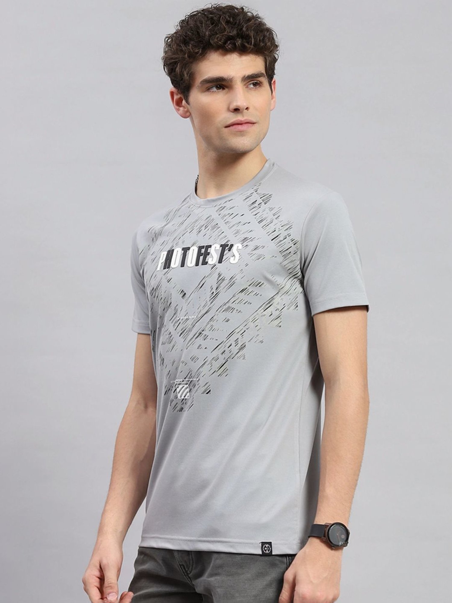 Monte Carlo Grey Regular Fit Printed T-Shirt