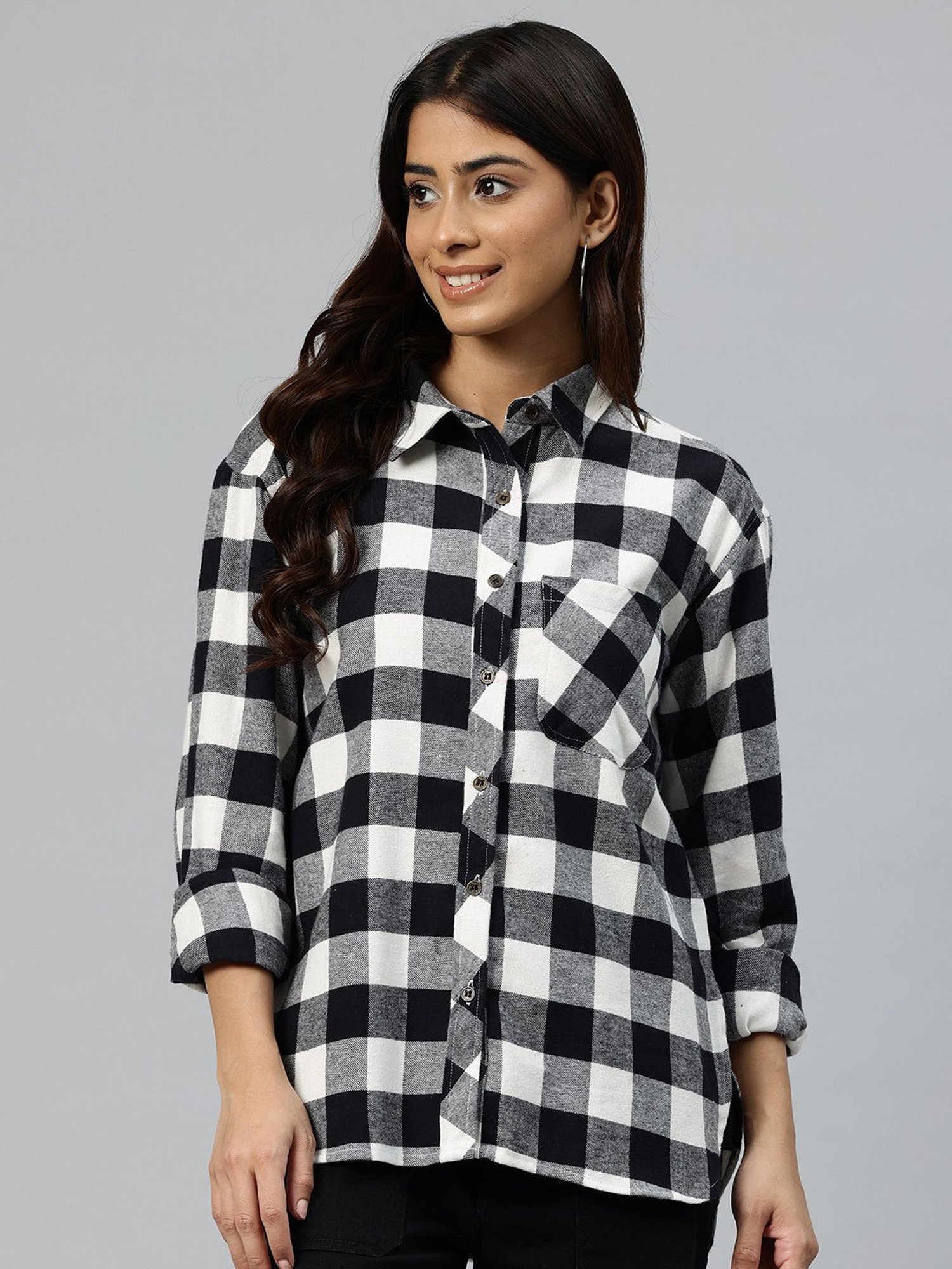 One Femme Black & White Check Shirt