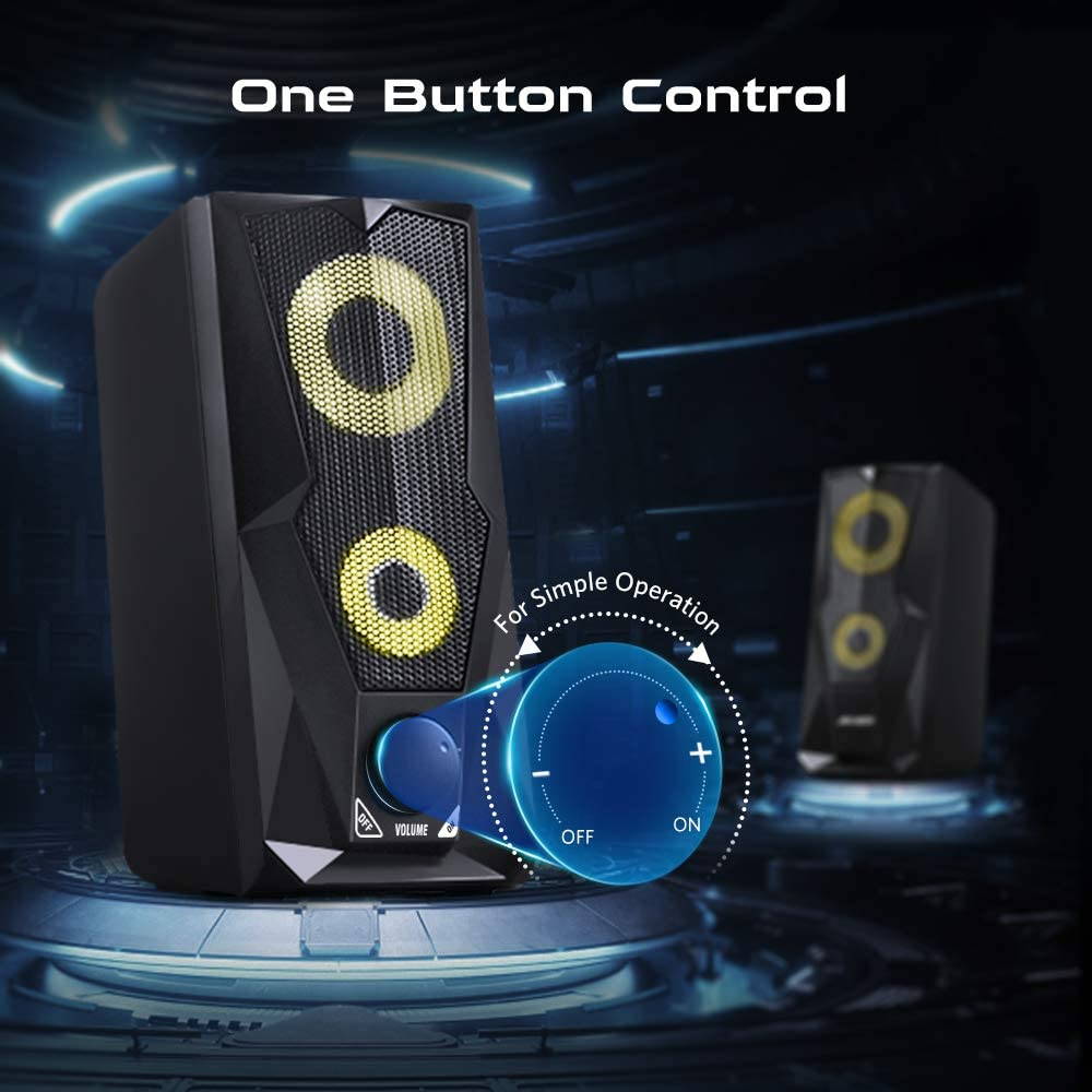 Computer Speakers 10W RGB Gaming PC Speaker with Enhanced Stereo Colorful LED Light, Dual-Channel Multimedia USB Powered Gaming Speakers for PC Desktop Laptop Tablet Smartphones.