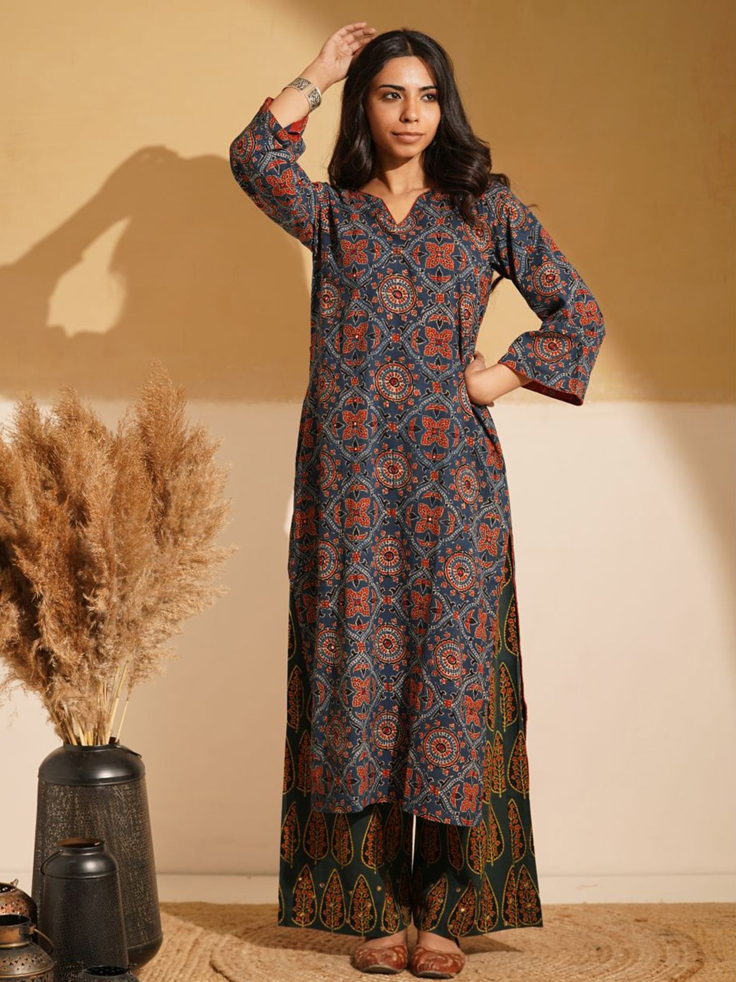 Love Chic Green Cotton Ajrakh Palazzos