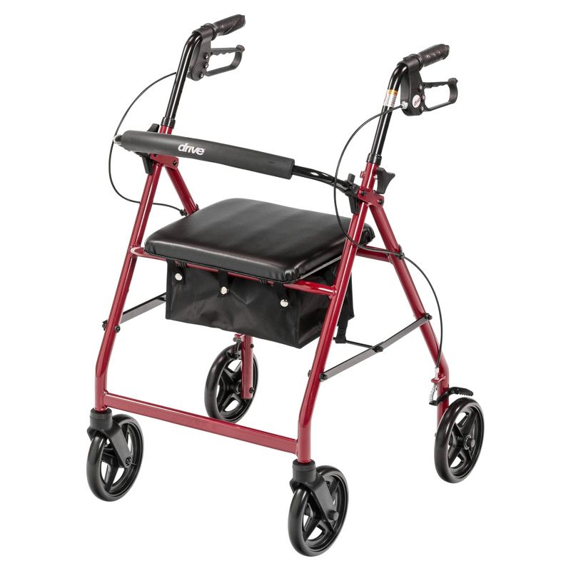 Drive Medical Aluminum Rollator with Fold Up and Removable Back Support and Padded Seat, Red