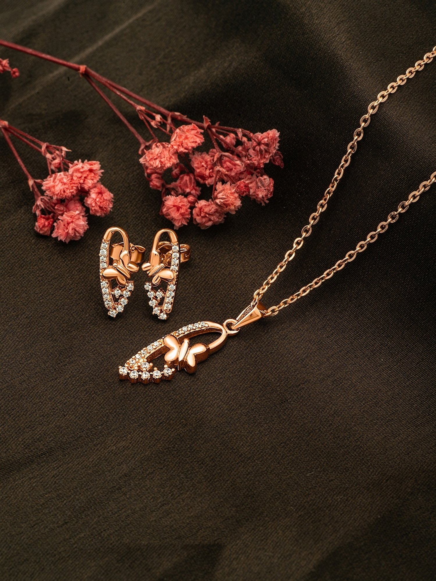 Silberry 92.5 Sterling Rose Gold Serene Pendant Set