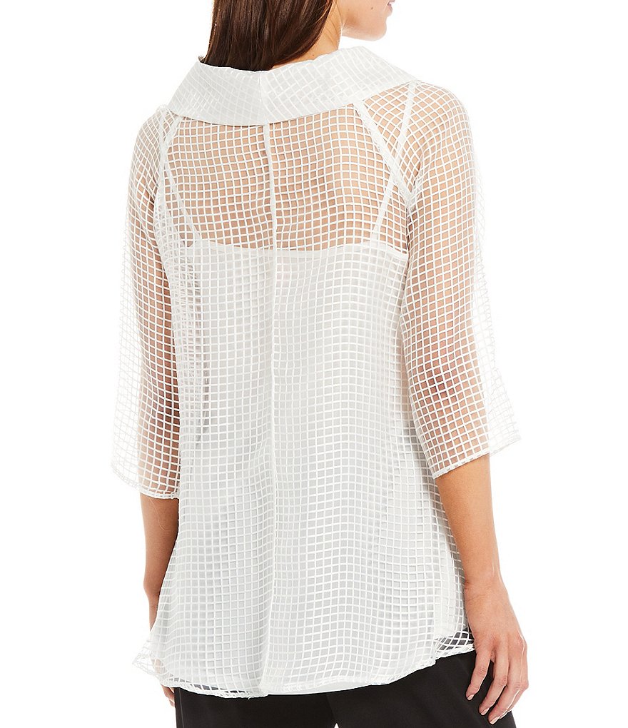 IC Collection Cowl Neck 3/4 Sleeve Mesh Tunic