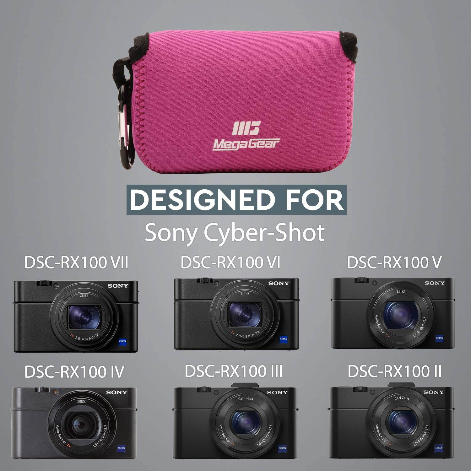 MegaGear MG083 Sony Cyber-shot Sony Cyber-shot DSC-RX100 VII, Cyber-shot DSC-RX100 VI, DSC-RX100 V, DSC-RX100 IV, DSC-RX100 III, DSC-RX100 II Ultra Light Neoprene Camera Case - Hot Pink