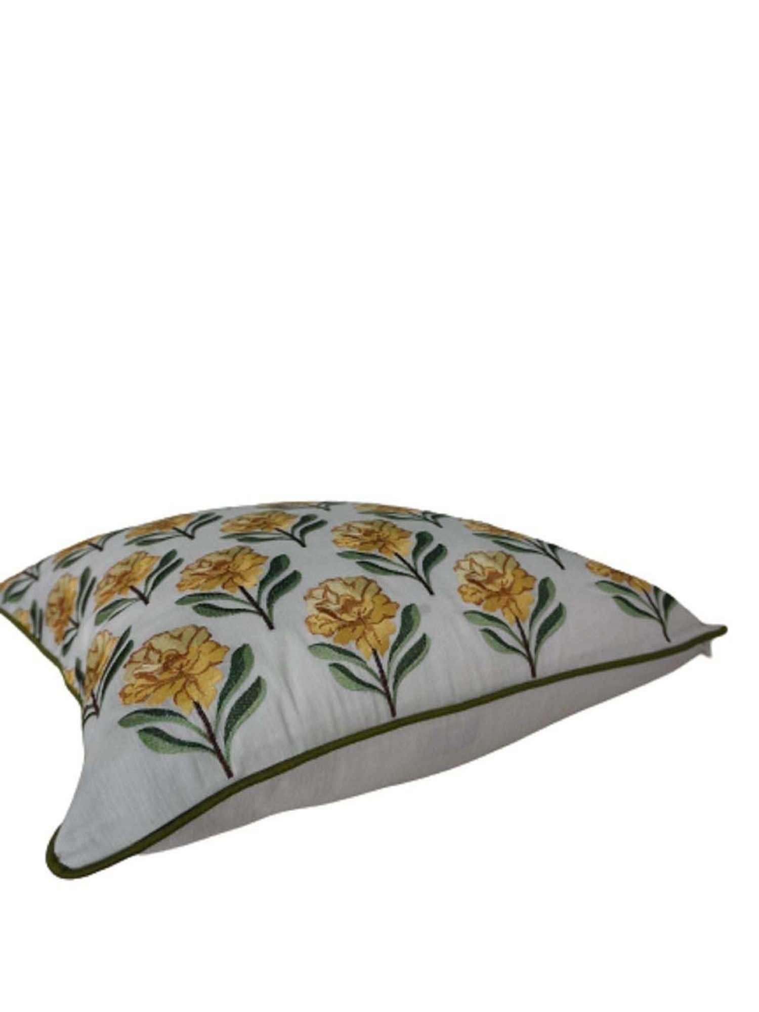 TARA Sparkling Homes Bagh-e-Khaas Beige & Yellow Cotton Cushion Cover - Set of 2