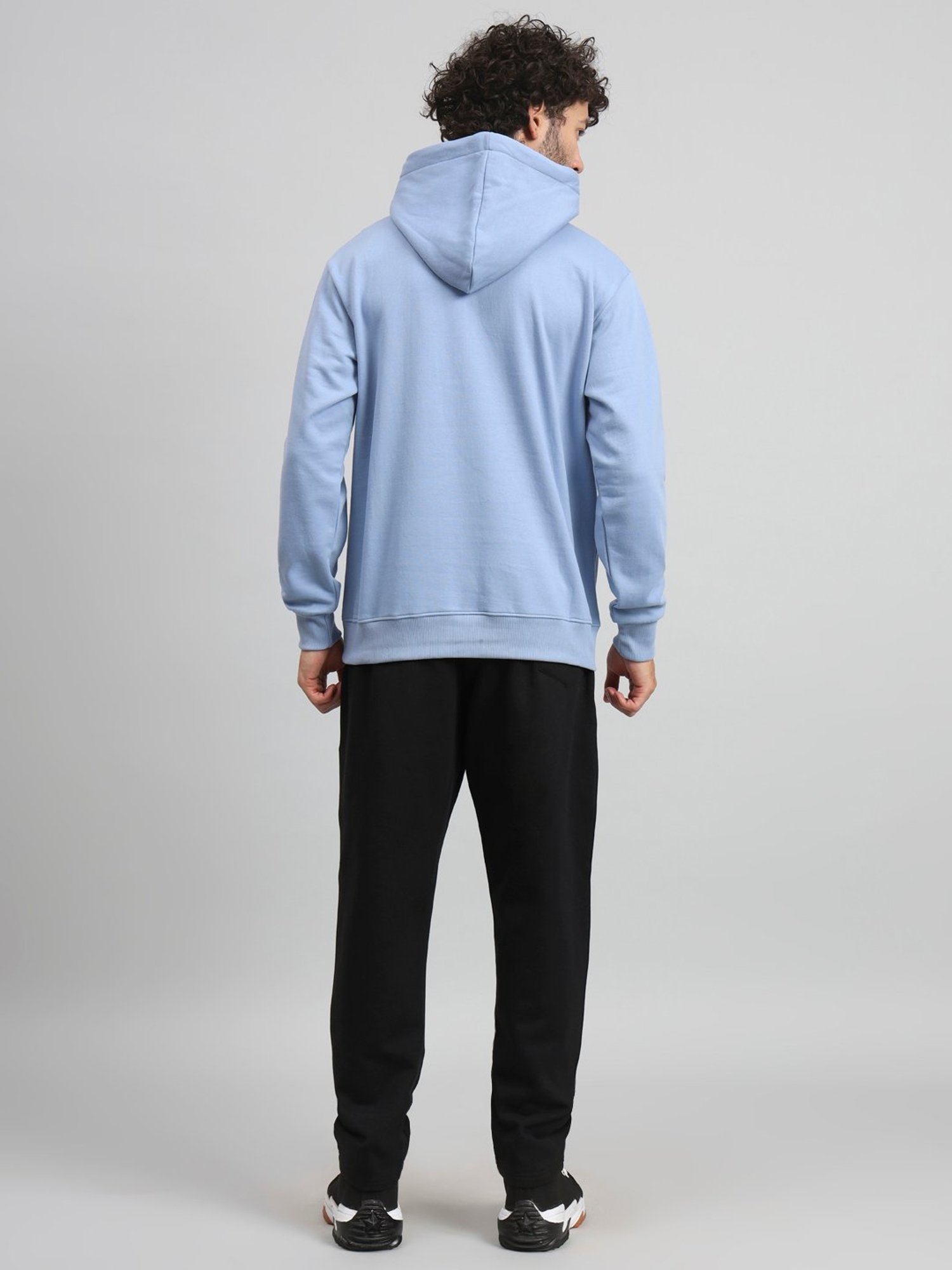 GRIFFEL Sky Blue & Black Regular Fit Logo Print Hooded Sweatshirt & Trackpants Set