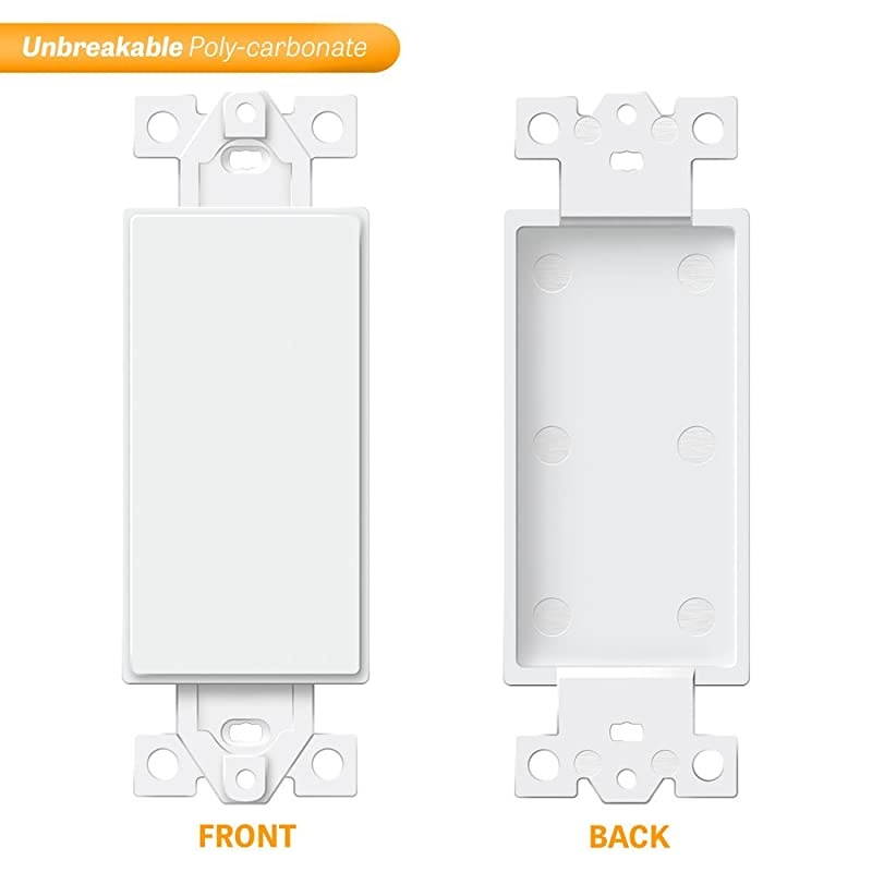 Blank Adapter Insert for Decorator Wall Plates Unbreakable Polycarbonate Thermoplastic UL Listed 6001W White