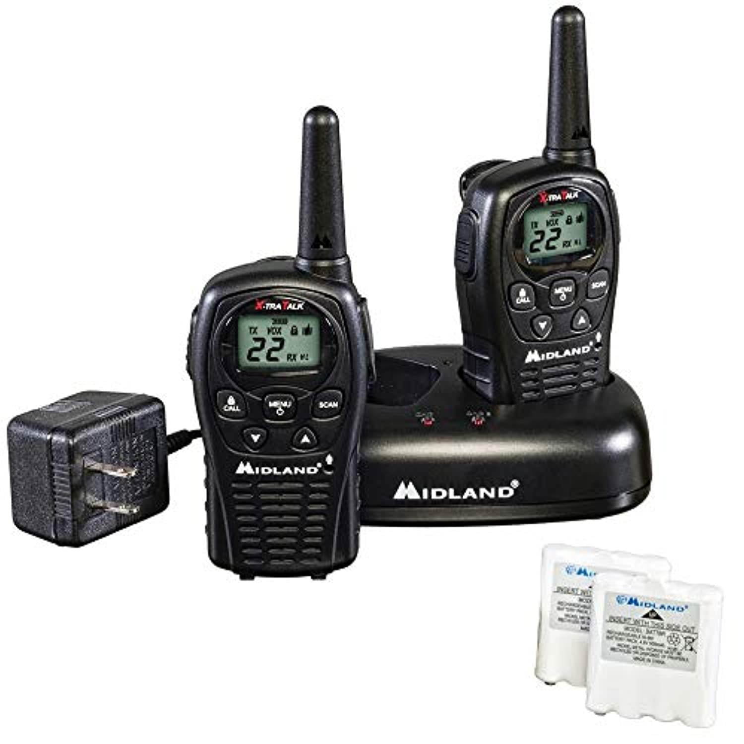 Midland - LXT500VP3, 22 Channel FRS Walkie Talkies with Channel Scan - Extended Range Two Way Radios, Silent Operation, Batteries Included (Pair Pack) (Black) (LXT500VP3)