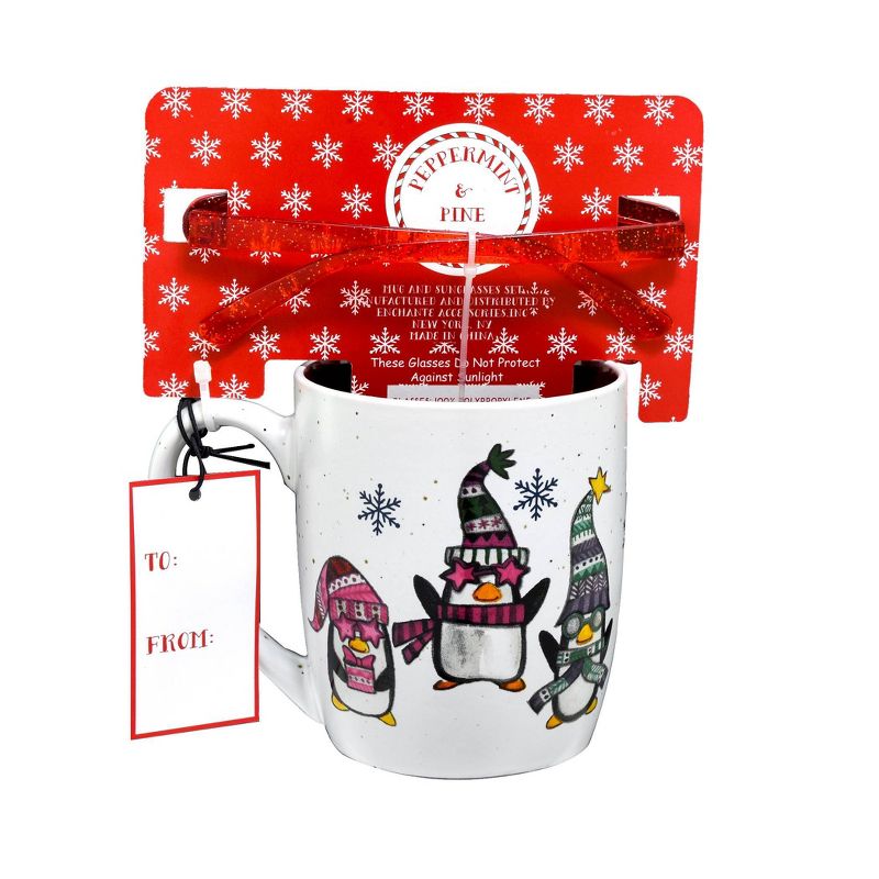 16oz Ceramic Penguin and Gnomes Mug and Sunglass Gift Set - Peppermint & Pine