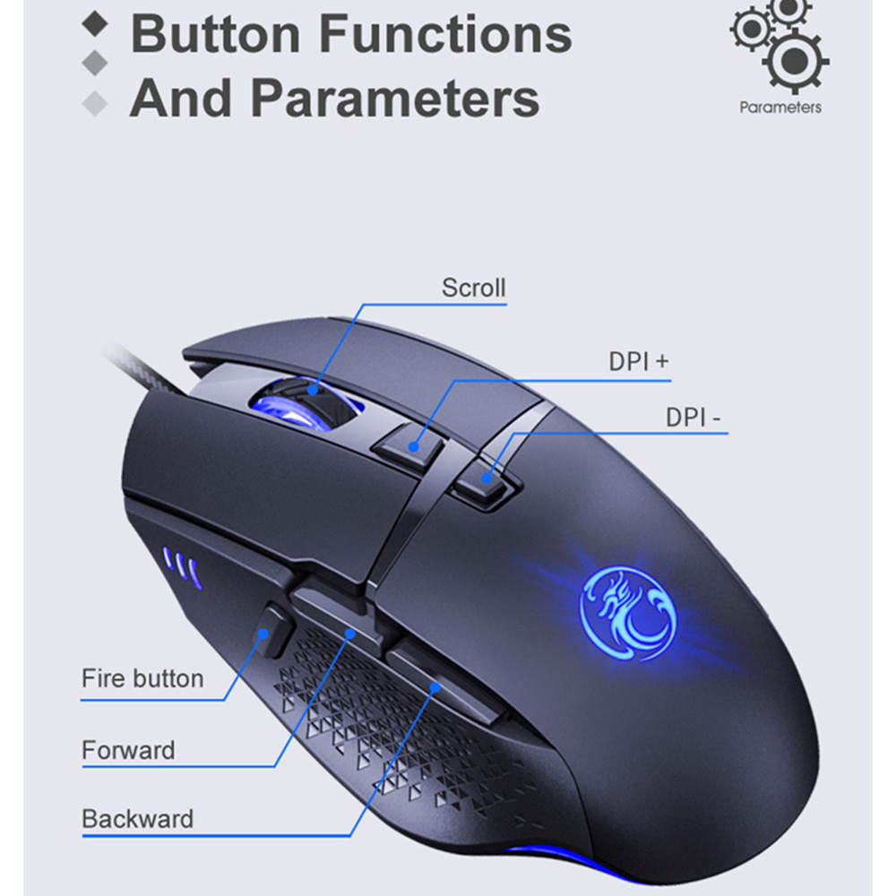 Fire Button Design USB Wired Gaming Mice 8 Buttons Mouse Computer Gamer 7200 DPI Optical Mice for Laptop PC Game Mouse