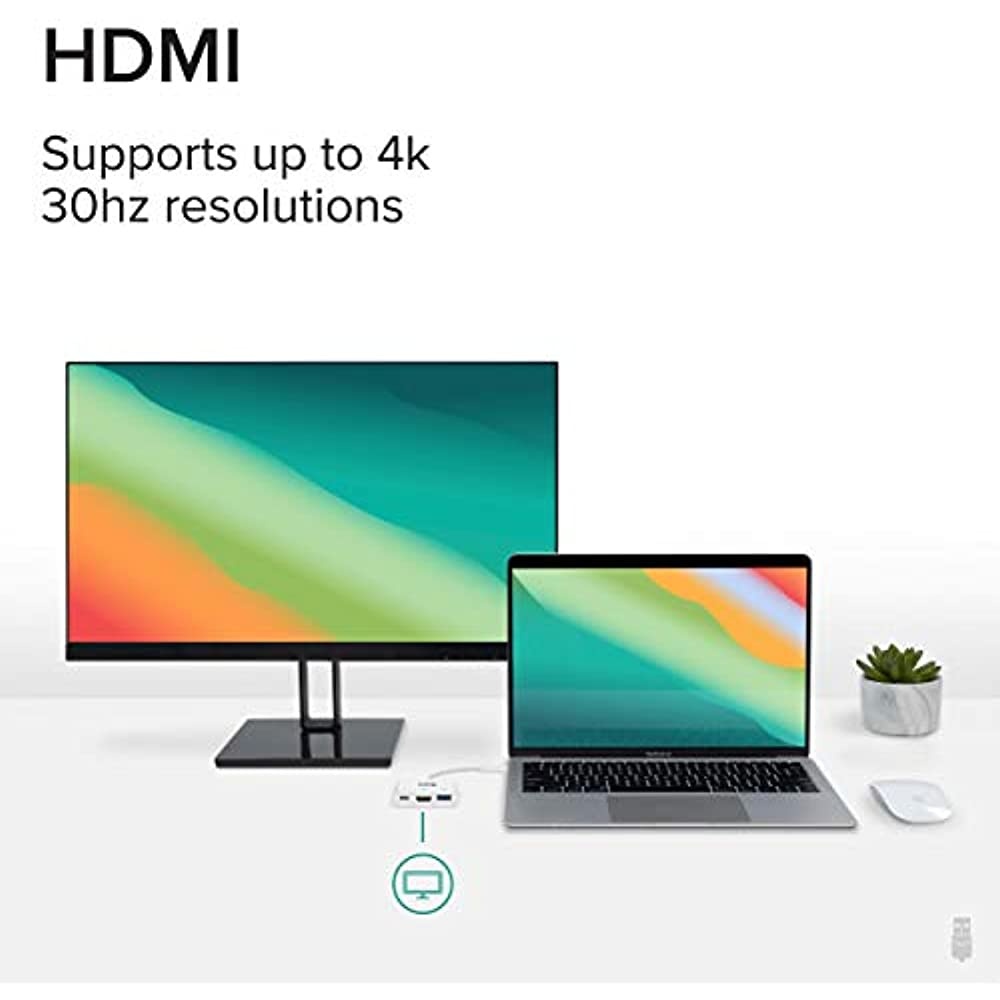 Plugable USB C to HDMI Multiport Adapter, 3-in-1 USB C Hub with 4K HDMI Output, USB 3.0 and USB-C Charging Port, Compatible with MacBook, Chromebook, Dell XPS, Thunderbolt 3 and More
