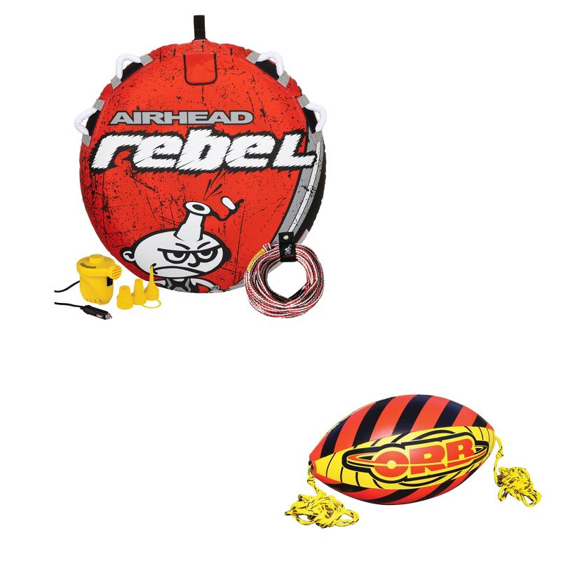 Airhead Rebel 1 Person Towable Tube Kit w/ Airhead 60-Foot Towable Rope Ball