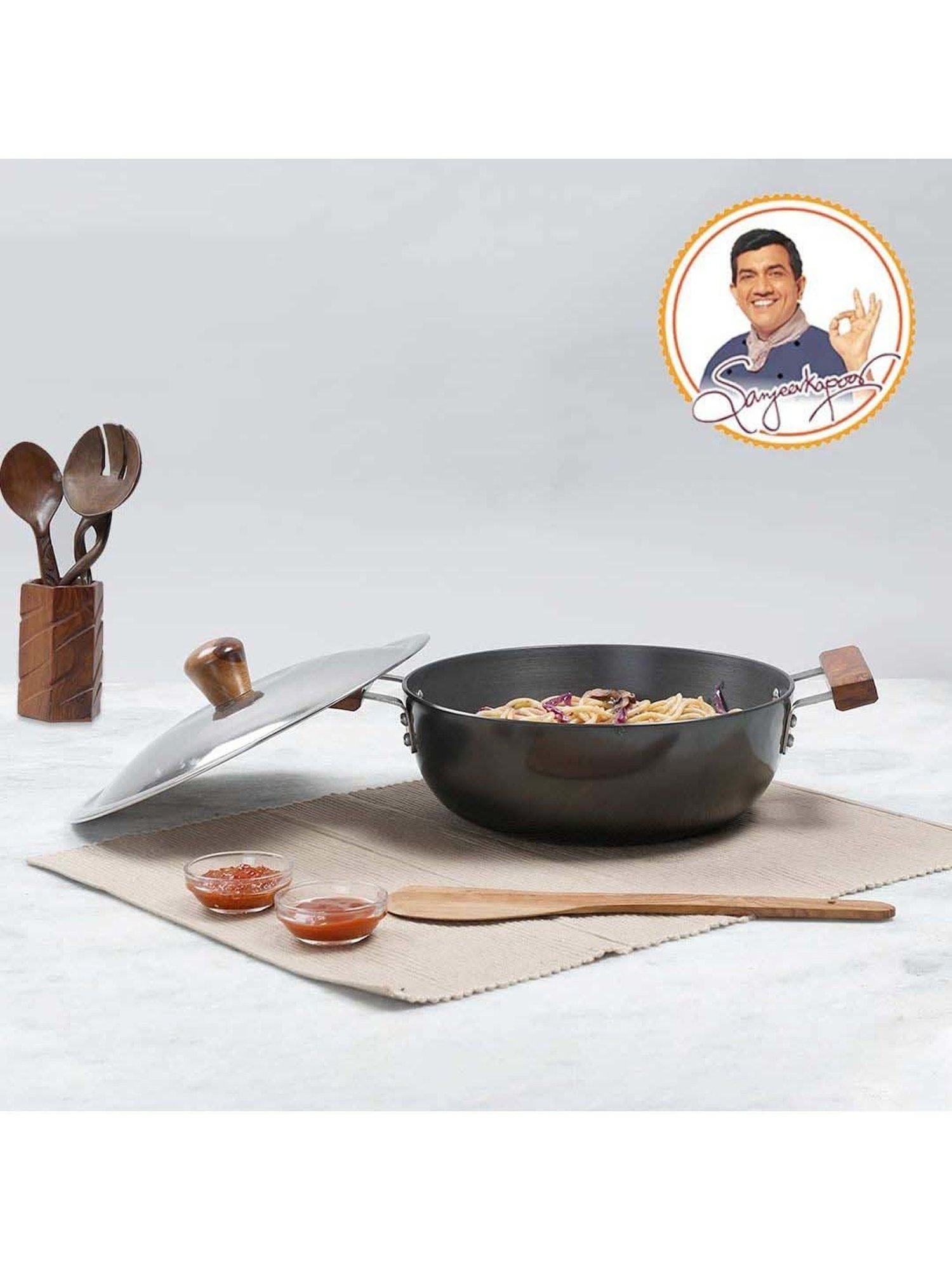 Wonderchef Ebony Hard Anodized Deep Kadhai with Lid