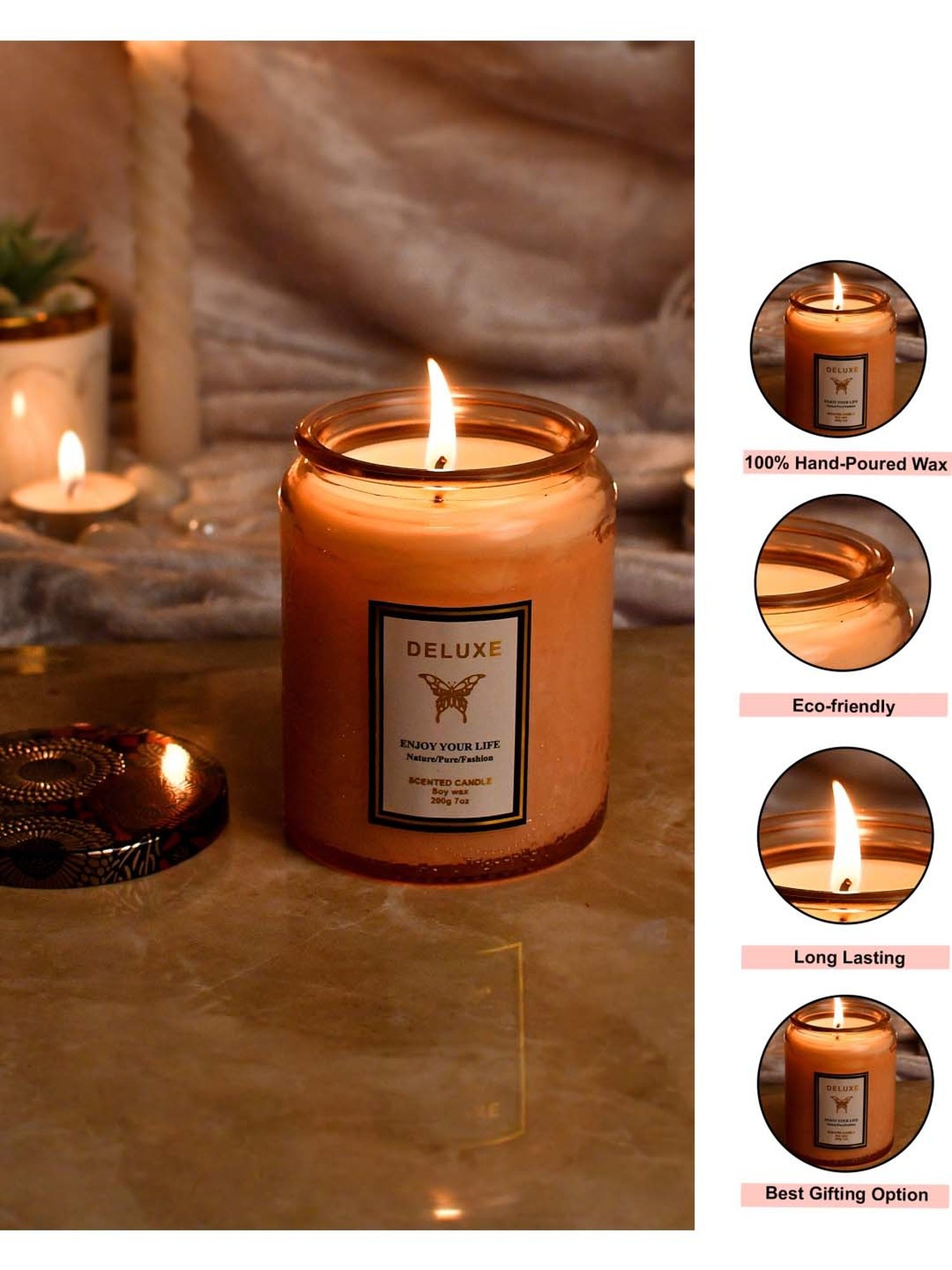 Lidded Glass Jar Crackling Wooden Wick Teak and Moss Candle - Nature's Wick