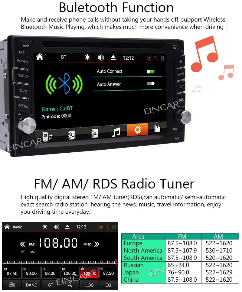 2 Din Car Stereo Car Deck Audio Radio Headunit 6.2" LCD TFT in Dash DVD Player with DVD/CD/MP3/MP4/USB/SD/BT GPS Navigation with Free 8GB GPS Map Card Support SWC &Wireless Rearview Camera
