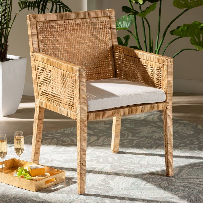 Karis Wood and Rattan Armchair Natural/White - Baxton Studio