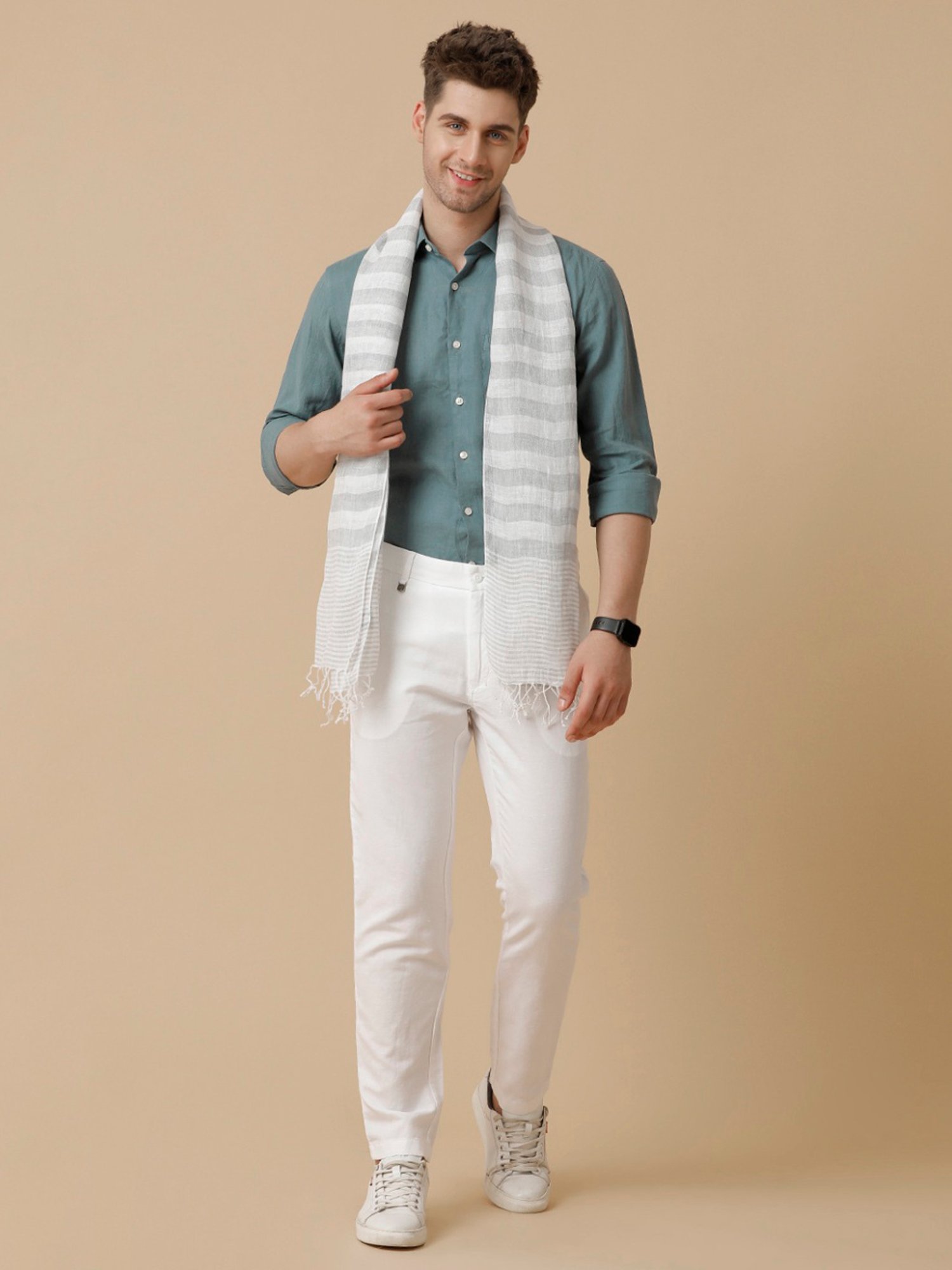 Linen Club Grey Striped Stole