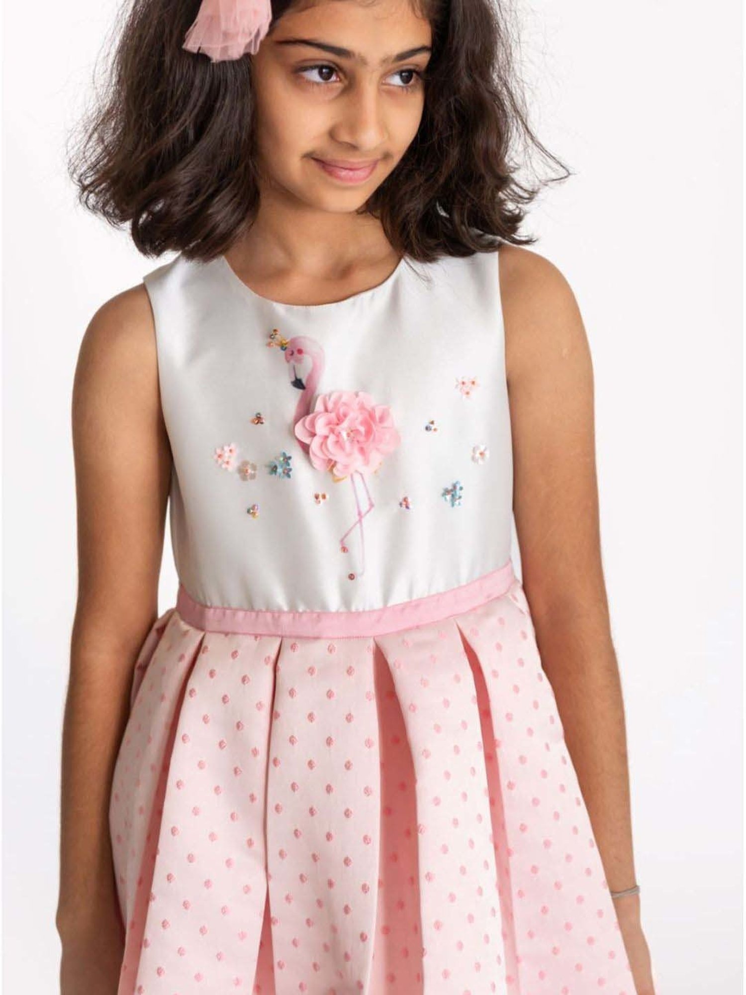 A Little Fable White & Pink Applique Dress