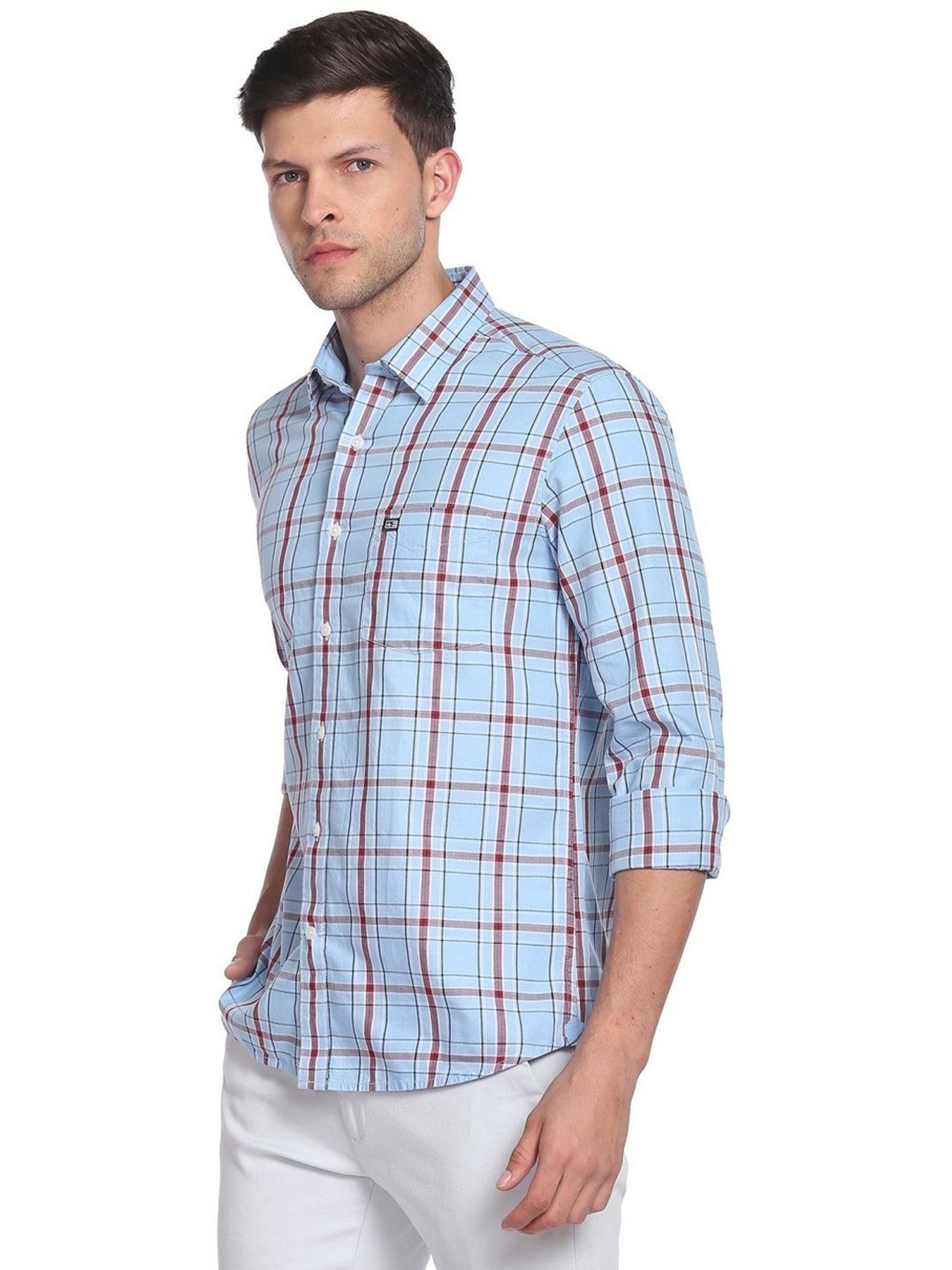Arrow Sport Blue Cotton Slim Fit Checks Shirt