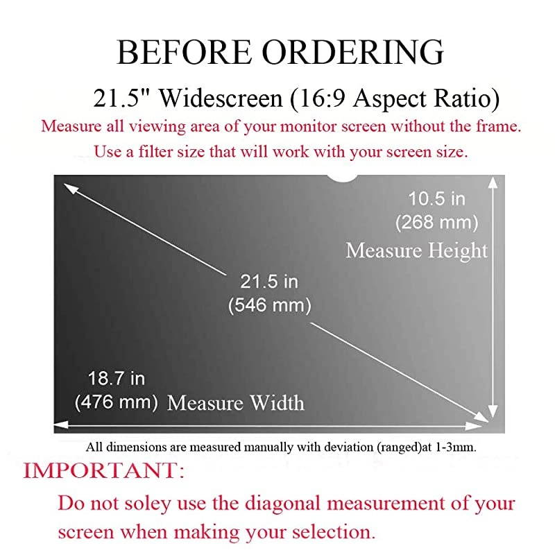21.5 Inch (Diagonally Measured) Computer Privacy Screen Filter, [16:9 Aspect Ratio] for Widescreen Monitors Anti-Glare - Anti-Scratch Screen Protector - (WxH:476mmx268mm)